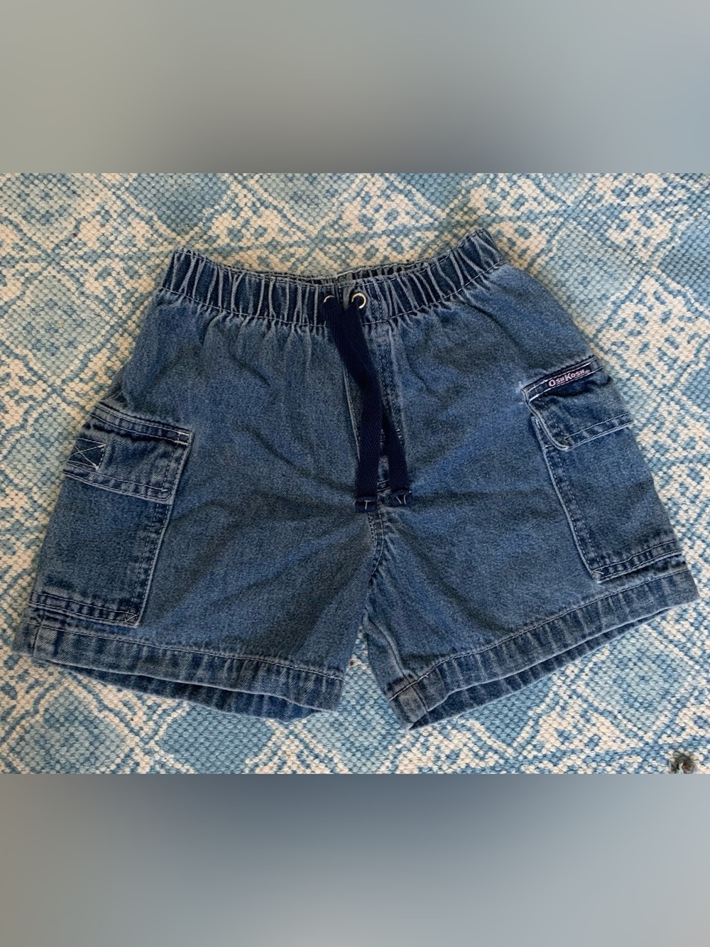 Vintage OshKosh Girls Denim Cargo Shorts 6 Elastic Waist